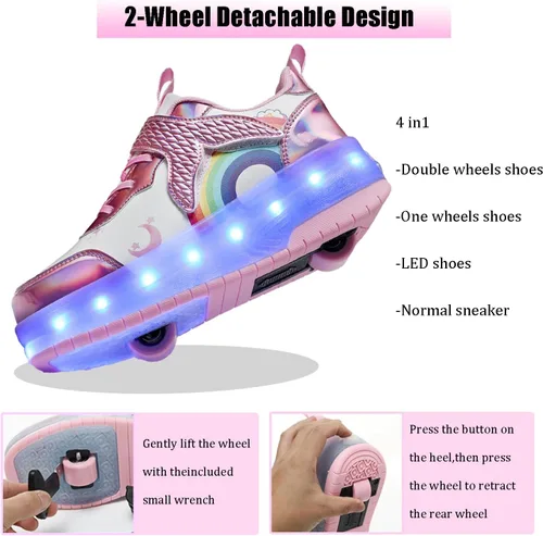Vista 3 de Zapatos con ruedas para niños y niñas, patines, zapatillas deportivas con luz LED recargable para principiantes, el mejor regalo