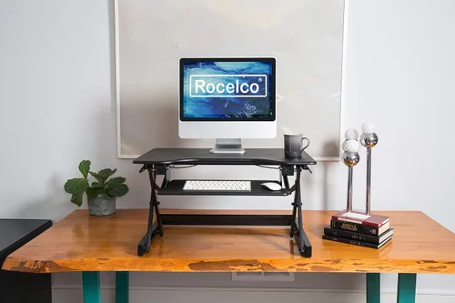 Vista 7 de Rocelco - Convertidor de escritorio para trabajar de pie con altura ajustable de 32 pulgadas - Estación de trabajo para computadora sentada o de pie