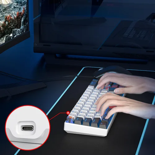 Vista 5 de Teclado 60% para juegos de 68 teclas, teclado mecánico retroiluminado LED, teclado compacto con cable con interruptor rojo para Windows PS45 Xbox