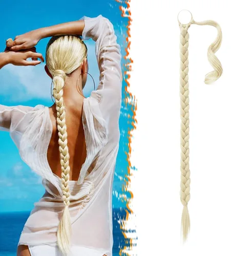 Vista 36 de Barsdar Extensión de 26 Pulgadas de Cola de Caballo Trenzada Larga con Banda Elástica - Extensiones de Cabello en Cola de Caballo Recta y Elegante