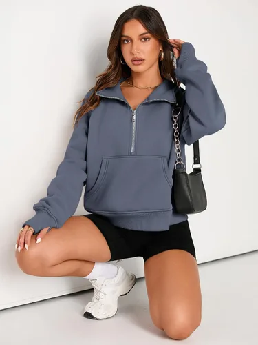 Vista 4 de AUTOMET Womens Sweatshirts Half Zip Cropped Pullover Fleece Quarter Zipper Hoodies Fall outfits Clothes Thumb Hole