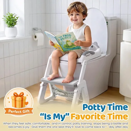Vista 8 de Orzbow Potty Training Seat with Step Stool, Toddler Toilet Seat with Ladder Gris Blanco