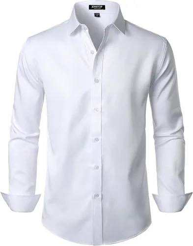 Vista 9 de JEMITOP Mens Stretch Wrinkle Free Dress Shirts Naranja quemado