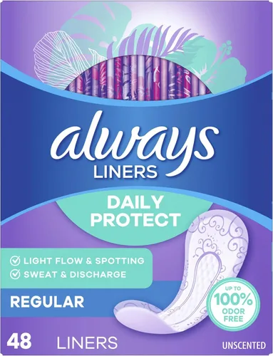 Vista 2 de Always Radiant Pantiliners, Regular, Sin fragancia, 48 Pantiliners (Paquete de 2)