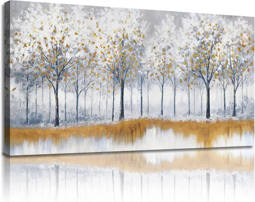 Vista 10 de Belmrxne Arte de pared de árbol de la vida, decoración de pared pequeña dorada, paisaje, lienzo, obra de arte divertida para entrada, pasillo, baño