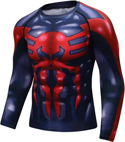 Vista 3 de Red Plume Camisetas de compresión de manga larga con impresión digital 3D para hombre, camiseta deportiva y fitness