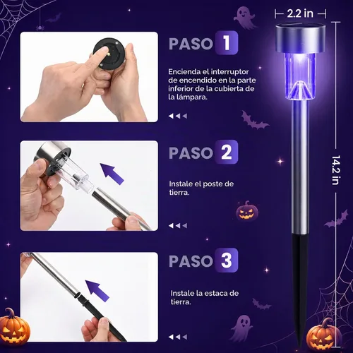 Vista 6 de GIGALUMI 16 Pack Purple Solar Halloween Lights,Outdoor Halloween Decoration