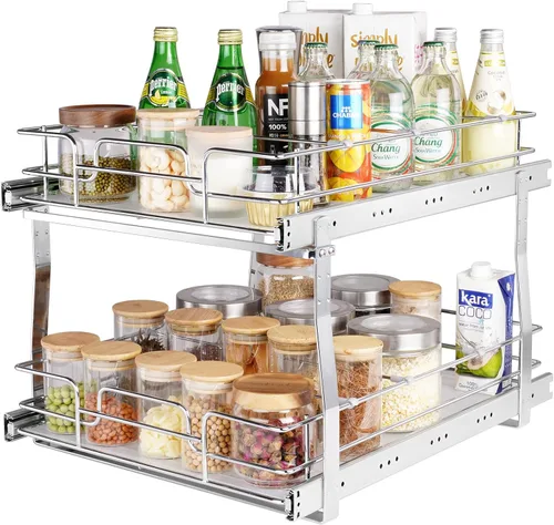 Vista 12 de VEVOR Organizador de Gabinete Extraíble, 7" de Ancho x 21" de Profundidad, Estantes de Despensa Deslizables de Servicio Pesado, Cajones Deslizables