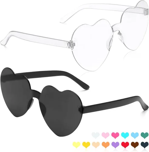 Vista 7 de Lentes de sol con forma de corazón, 2 pares de lentes de sol en forma de corazón, gafas de sol rave para mujeres, regalos de fiesta