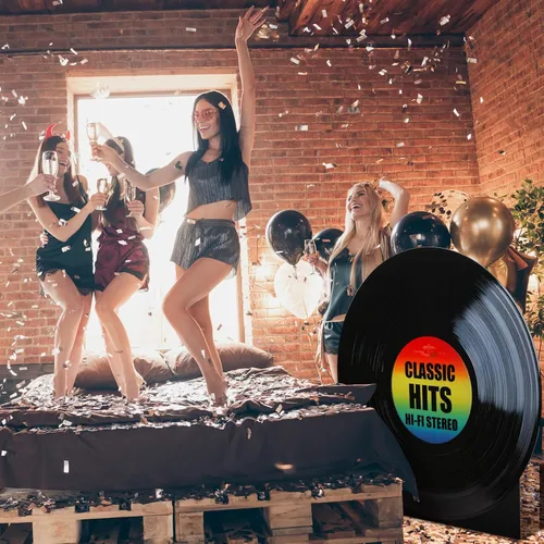 Vista 5 de Vicenpal Disco de vinilo de 3.7 pies de los años 50 y 70 con recortes de cartón, tamaño real, de los años 50, decoración de fiesta, telón de fondo