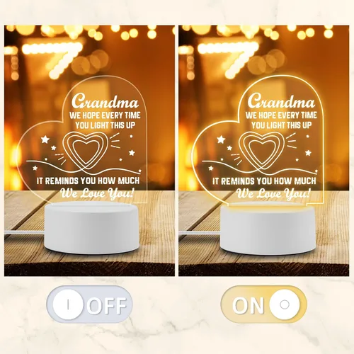 Vista 4 de Regalos Bestview para abuela - Delicados regalos de cumpleaños para abuela de nietos - Luz nocturna acrílica LED lámpara de noche para cama