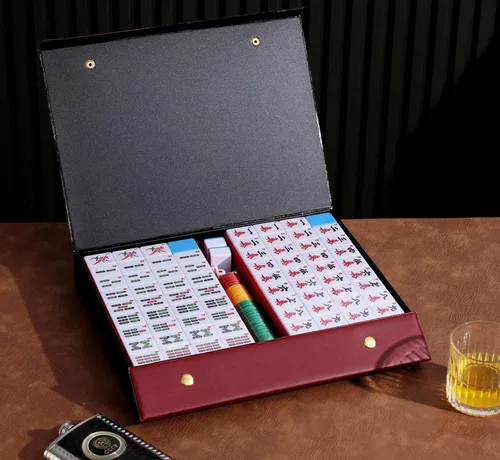 Vista 2 de Mose Cafolo Set de Juego de Mahjong Chino 1.5" X-Grande 144 Fichas de Melamina Blanca Azul Numeradas con Estuche de Viaje Portátil, Completo Majong