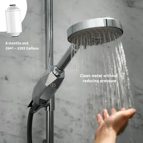 Vista 7 de Tappwater ShowerPro Diamond - Filtro de ducha. Filtros de cal, cloro y +60 sustancias. Diseño único. Filtración de 4 etapas y tecnología KDF-55