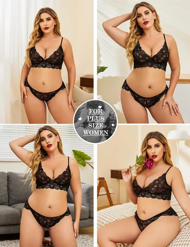 Vista 4 de ADOME - Conjunto de brasier y pantaleta de encaje para mujer