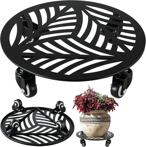 Vista 10 de 1 paquete de 30 cm de gran organizador de plantas de metal con 3 ruedas de PU metálicas, soporte rodante para plantas con ruedas para interiores