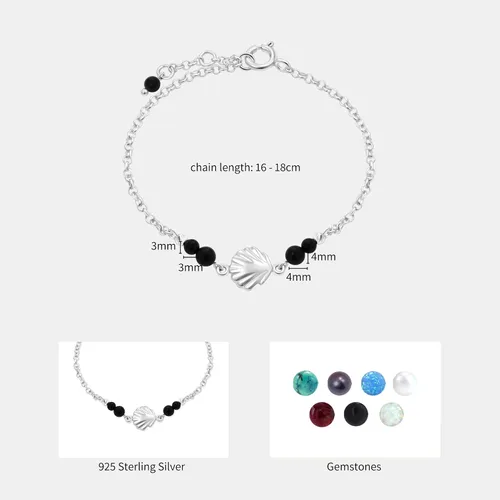 Vista 12 de Pulseras de plata de ley 925 para mujer, cuentas redondas de 0.118 pulgadas con dije de plata de ley de concha de mar, cadena ajustable de 6.3-7.1