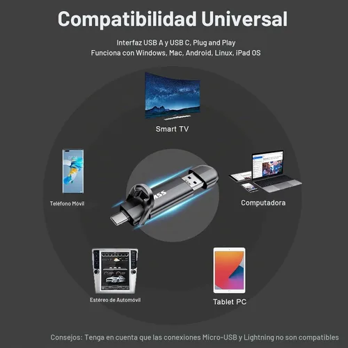 Vista 7 de SSK Unidad SSD externa de 128 GB de hasta 550 MB/s Dual USB C+A 3. 2