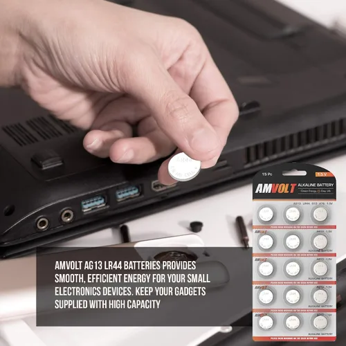 Vista 8 de AmVolt- Pack of 15 LR44 Batteries AG13 SR44 357 303 Premium Alkaline Non Rechargeable Button Battery, 1.5 Volt Small Batteries for Watches Clocks &