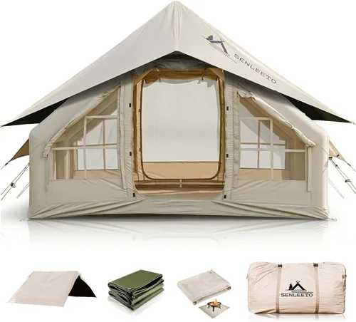 Vista 12 de SENLEETO Tiendas inflables para acampar, gran tienda de camping inflable con bomba manual, tiendas inflables fáciles de montar para 4-6 personas