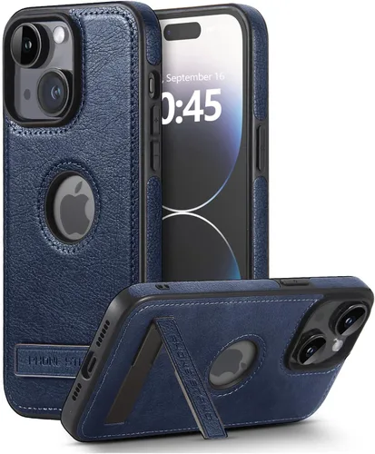 Vista 23 de Funda de cuero para iPhone 13 Pro, funda protectora delgada con función atril a prueba de golpes, soporte invisible integrado compatible con iPhone