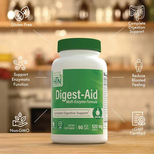 Vista 3 de Digest-Aid - Fórmula completa de enzimas digestivas con prebiótico y probiótico, soporte para la digestión y absorción de nutrientes, alivio