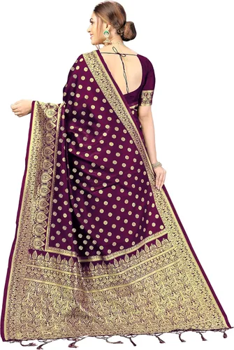 Vista 2 de Nivah Fashion Kanjivaram Banarasi Art - Sari de seda para mujer con blusa sin costuras