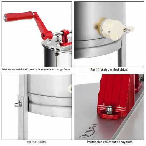 Vista 9 de VINGLI Extractor Manual de Miel de 2 Marcos, Separador, Tambor Giratorio de Panal de Acero Inoxidable de Grado Alimenticio, Manivela Manual