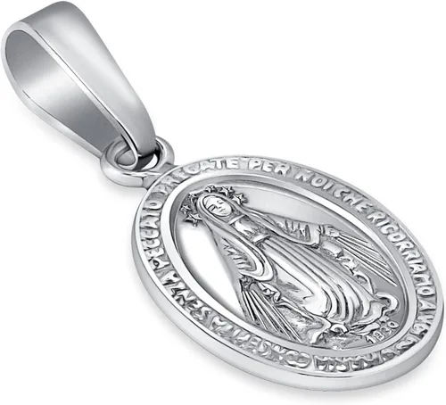 Vista 3 de World Jewels Colgante ovalado de plata de ley 925 milagrosa Virgen María con medalla de fe religiosa para mujeres hombres adolescentes niña