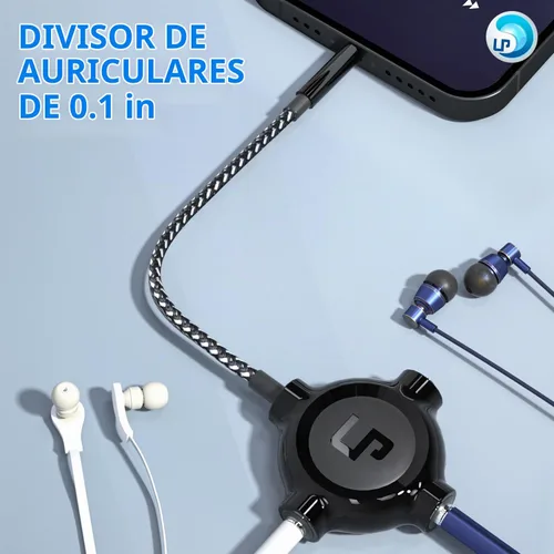 Vista 2 de LP Divisor de auriculares, divisor estéreo de audio trenzado de nailon de 0.138 pulgadas, macho a 3 puertos hembra para MacBook, Mac, iPad, iPhone
