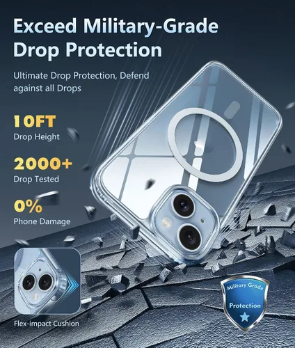 Vista 4 de FNTCASE Funda transparente para iPhone 15: Funda para iPhone 14/13, fundas magnéticas para teléfono con protector de pantalla compatible con Magsafe