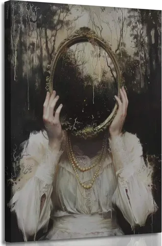 Vista 8 de XLYFVLGF Arte de Pared en Lienzo Melancólico Oscuro Libresco, decoración de pared preppy oscura, pintura de mujer gótica victoriana, obra de arte