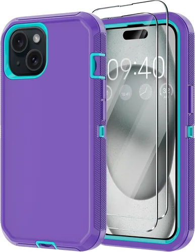 Vista 11 de Funda para iPhone 15 con 2 Protectores de Pantalla, Protección Contra Caídas a Prueba de Golpes, Cuerpo Completo, Uso Pesado, 3 Capas, Militar Negro
