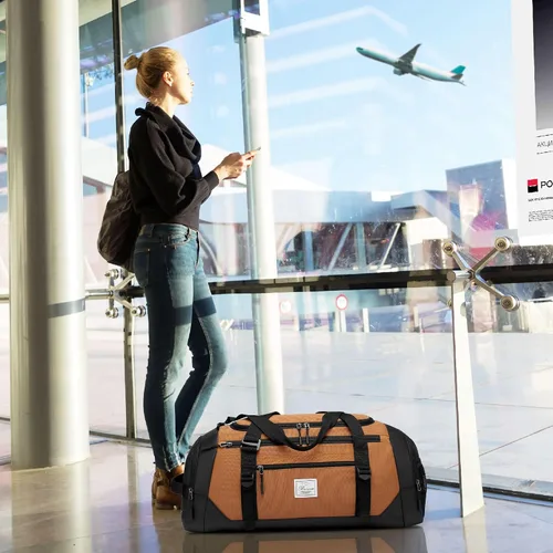 Vista 8 de Bolsa de lona para hombres bolsa de gimnasio 1000d material impermeable de nylon, Caqui2, 65 l, Viajes