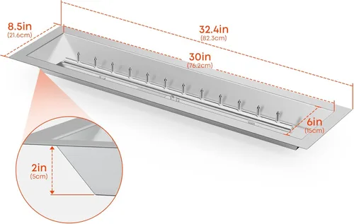 Vista 2 de Stanbroil 30" x 6" Sartén de caída lineal para hoguera con quemador de chorro mejorado, hoguera de gas natural o propano para exteriores, 54K BTU