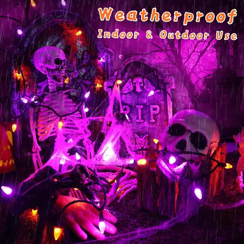 Vista 3 de ODEETRONIC Luces Naranjas Moradas, 16.3 pies 50 luces LED C3 de cadena de Halloween, 120V con certificación UL, luces de cadena naranjas