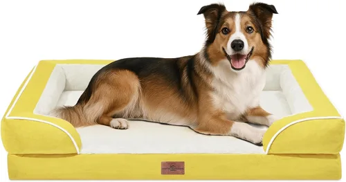 Vista 195 de Comfort Expression - Cama ortopédica para perros medianos, 28 x 19 pulgadas, cama impermeable y de apoyo de espuma con cojines removibles, sofá