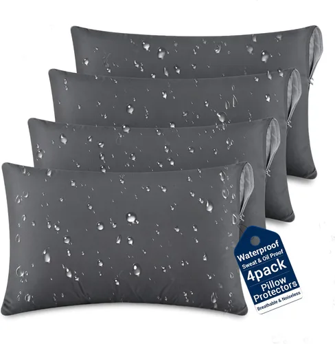 Vista 10 de SheRest Juego de 4 protectores de almohada ultra suaves impermeables de tamaño estándar, fundas transpirables y silenciosas con cremallera, fundas a