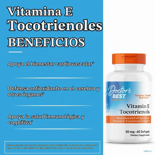 Vista 3 de Doctor's Best Los tocotrienoles de vitamina E contienen el complejo de vitamina E de espectro completo biomejorado TocoGaia ULTRA™, 60