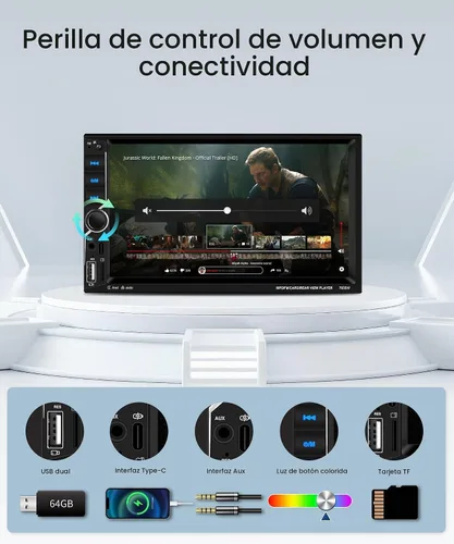 Vista 4 de Estéreo de coche doble DIN con CarPlay Android Auto, radio de pantalla táctil de 7 pulgadas, unidad principal universal de 2 DIN Bluetooth 5.0 FM