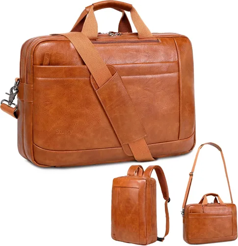 Vista 9 de Bolso de Mensajero de Cuero Sintético para Hombre Bolsa de Laptop de 17-17.3 Pulgadas para Hombre Bolsa de Cuero de Oficina Convertible Mochila 3