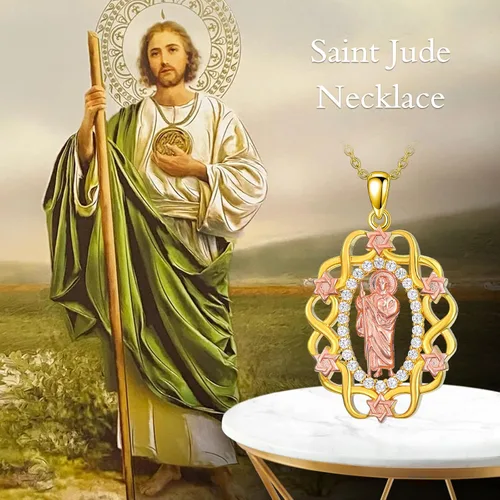 Vista 5 de VIJASHOP Collar de San Judas para mujer, chapado en oro, colgante de San Judas Tadeo, joyería religiosa de San Judas, regalos para mamá novias