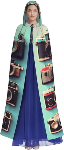 Vista 2 de Retro Cool Camera Collection Print Magic Hooded Cloak Cape With Unisex Robe For Masquerade Parties Carnival Decor
