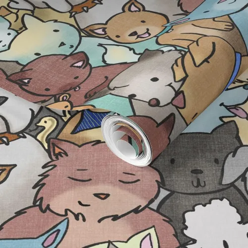 Vista 2 de Muestra de papel tapiz extraíble – Perros de rescate de mascotas animales lindos dibujos animados cuarto de niños gatos adoptar habitación