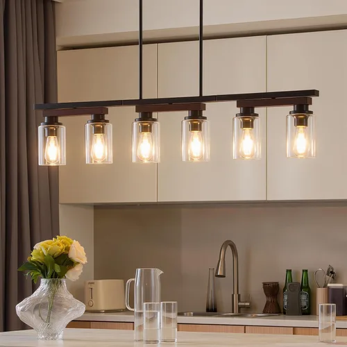 Vista 19 de 4 lámparas de isla de cocina y accesorios de iluminación de comedor de granja sobre mesa, colgante rústico ajustable para techo - Diseño giratorio