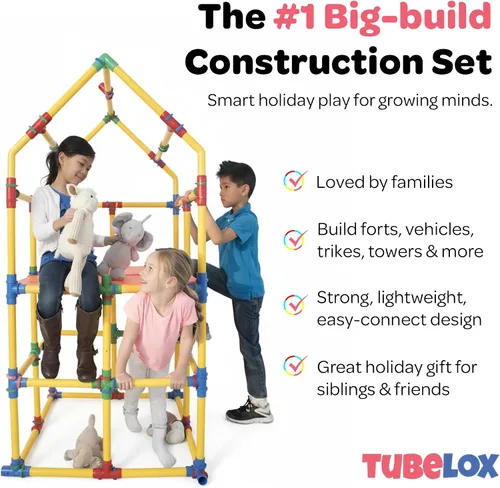 Vista 6 de Tubelox Juego de juguetes de construcción STEM de lujo y bolsa de almacenamiento Kit de construcción de tamaño real de 220 piezas para niños