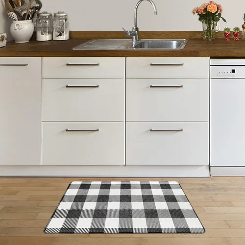 Vista 6 de Tapete de cocina, 2 unidades, acolchado, antifatiga, a cuadros, de 17.3 x 27.5 pulgadas + 17.3 x 47 pulgadas, tapete de cocina blanco y negro