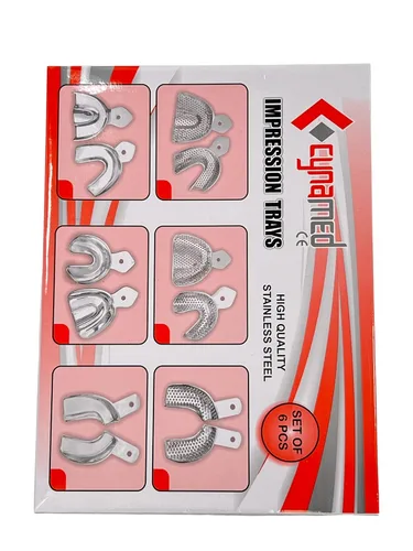 Vista 7 de Cynamed - Juego de 6 bandejas de impresión dental alemanas de acero inoxidable, 6 unidades, pequeñas, medianas, grandes, superiores e inferiores