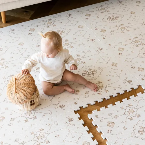 Vista 16 de Alfombra de juego Lillefolk para bebés para el piso – 4x6 pies Beige Azulejos suaves de espuma EVA no tóxicos premium para tiempo de barriga