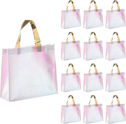 Vista 11 de MECCANIXITY 60 bolsas de regalo reutilizables, bolsa de compras brillante con asas para fiestas de cumpleaños, bodas, Navidad