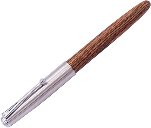 Vista 3 de Pluma estilográfica retro Jinhao de madera Tiger-Texture-Wood de acero inoxidable tapón extra fino 0.015 in suave tinta bolígrafo
